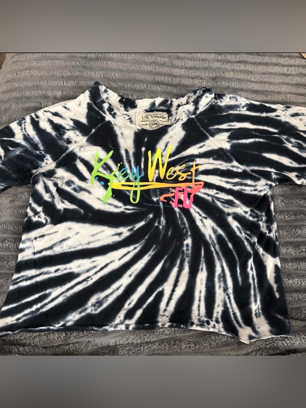 Key West Tie-Dye Long Sleeve Tee - Black & White with Neon Graphic